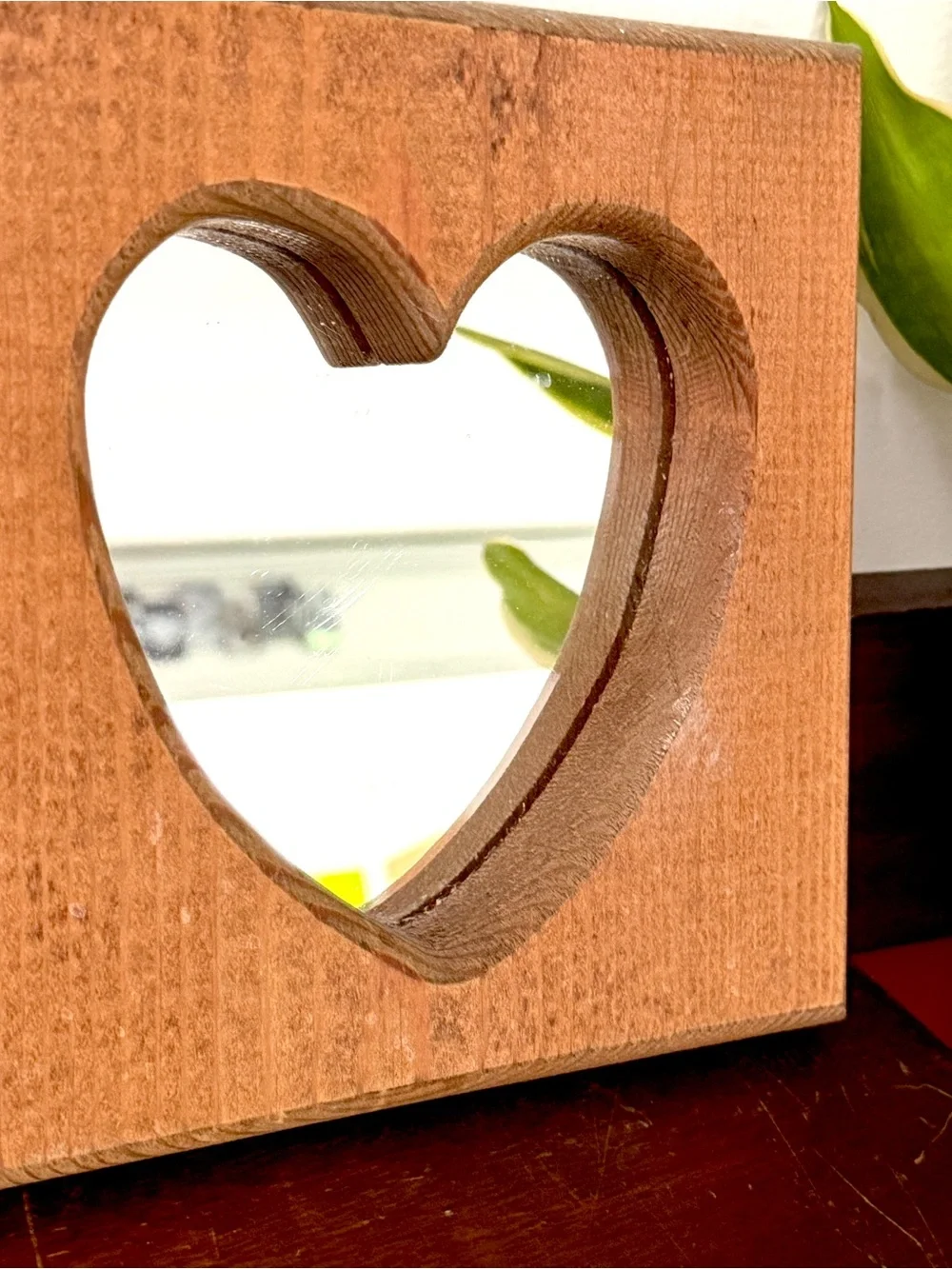Vintage Wood Heart Mirror Wall Hanging 7” Cottagecore Boho Whimsical Home Decor